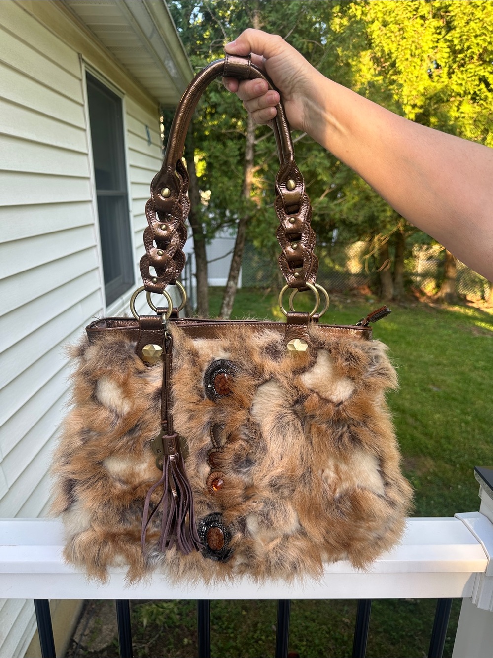 Y2K Sharif Brown Faux Fur Tote with Braided Handles ✨